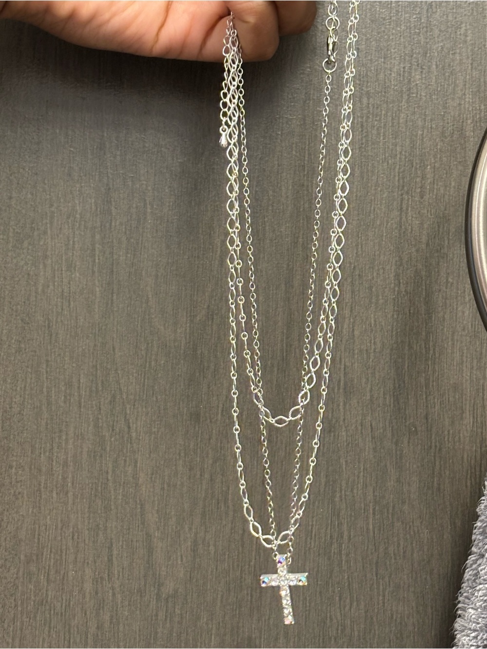 Silver Multi-Layer Crystal Cross Necklace - Women Jewelry